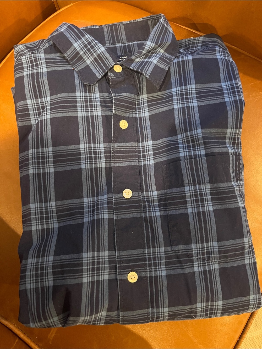 GAP Navy and Light Blue Plaid Button-Down Shirt